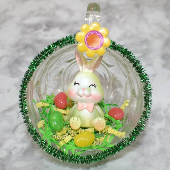 HAND CRAFTED Yellow Resin Bunny Spring Decor Ornament Upcycled Cup Easter - Picture 1 of 12